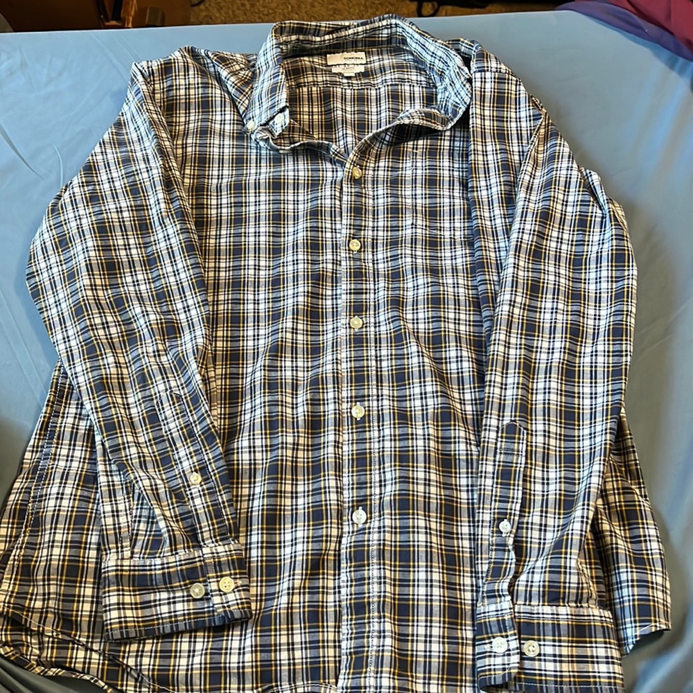 Long Sleeve Yellow and Navy Plaid Shirt